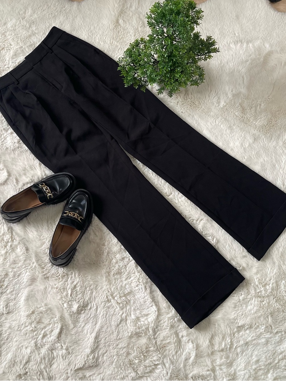 PAIGE Black Pleated High Rise Dress Trousers Pants 0